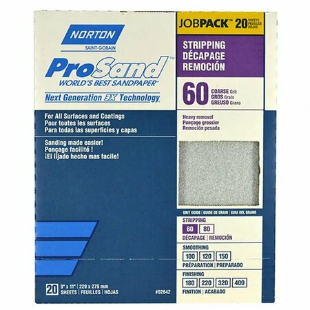 Norton Co 9" x 11" ProSand Sanding Sheet 60-Grit, PK 20 02642